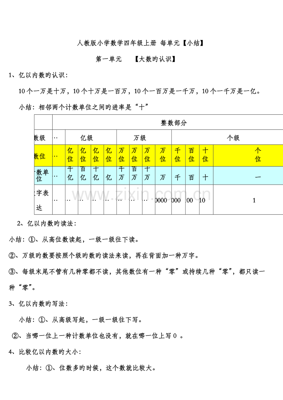 2023年四年级数学上册单元知识点总结复习.doc_第1页