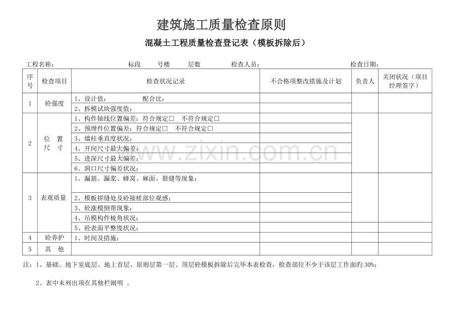 建筑施工质量检查标准表格.doc_第1页