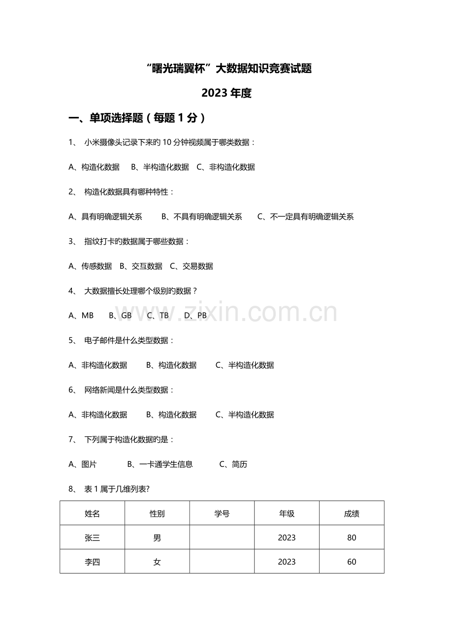 2023年试卷题大数据知识竞赛.doc_第1页