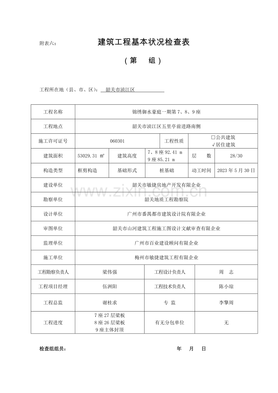 附表六建筑工程施工质量检查评分表施工企业项目部.doc_第1页