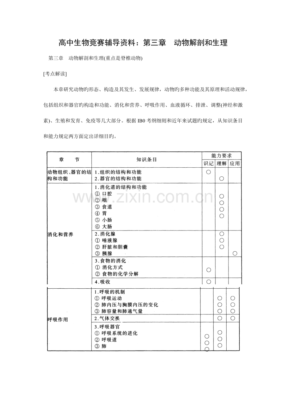 2023年高中生物竞赛辅导资料动物解剖和生理.doc_第1页