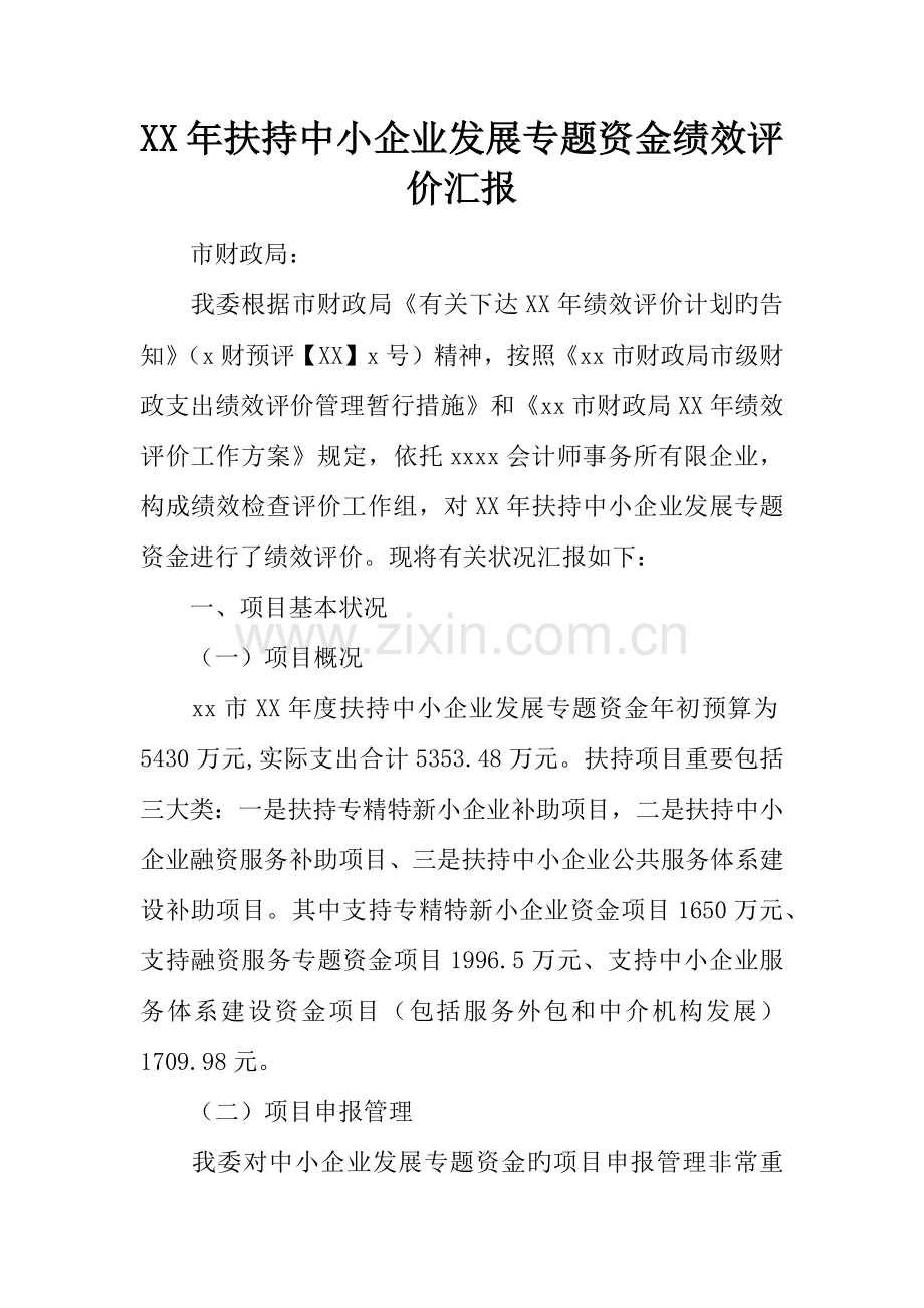 年扶持中小企业发展专项资金绩效评价报告.docx_第1页