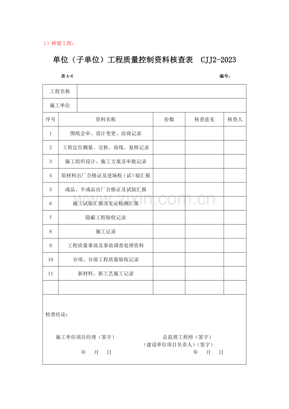 附表单位工程质量控制资料核查记录市政基础.doc_第1页