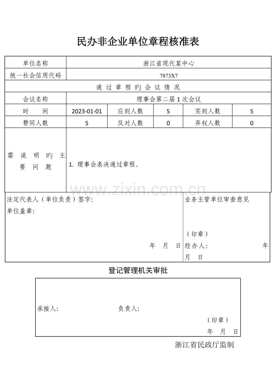 民办非企业单位章程核准表.doc_第1页