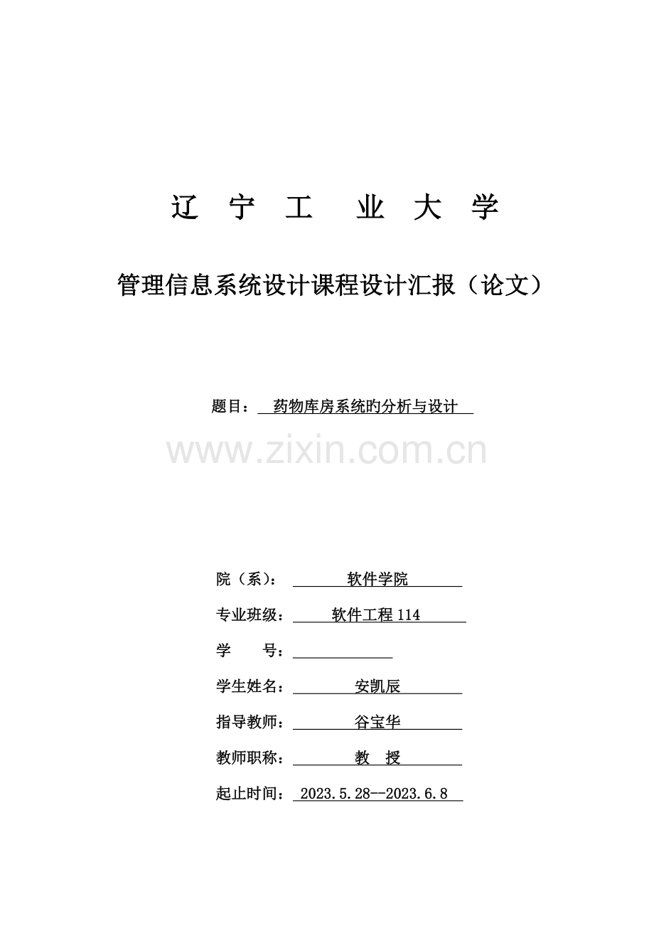 管理信息系统课程设计药品库房管理系统.doc_第1页