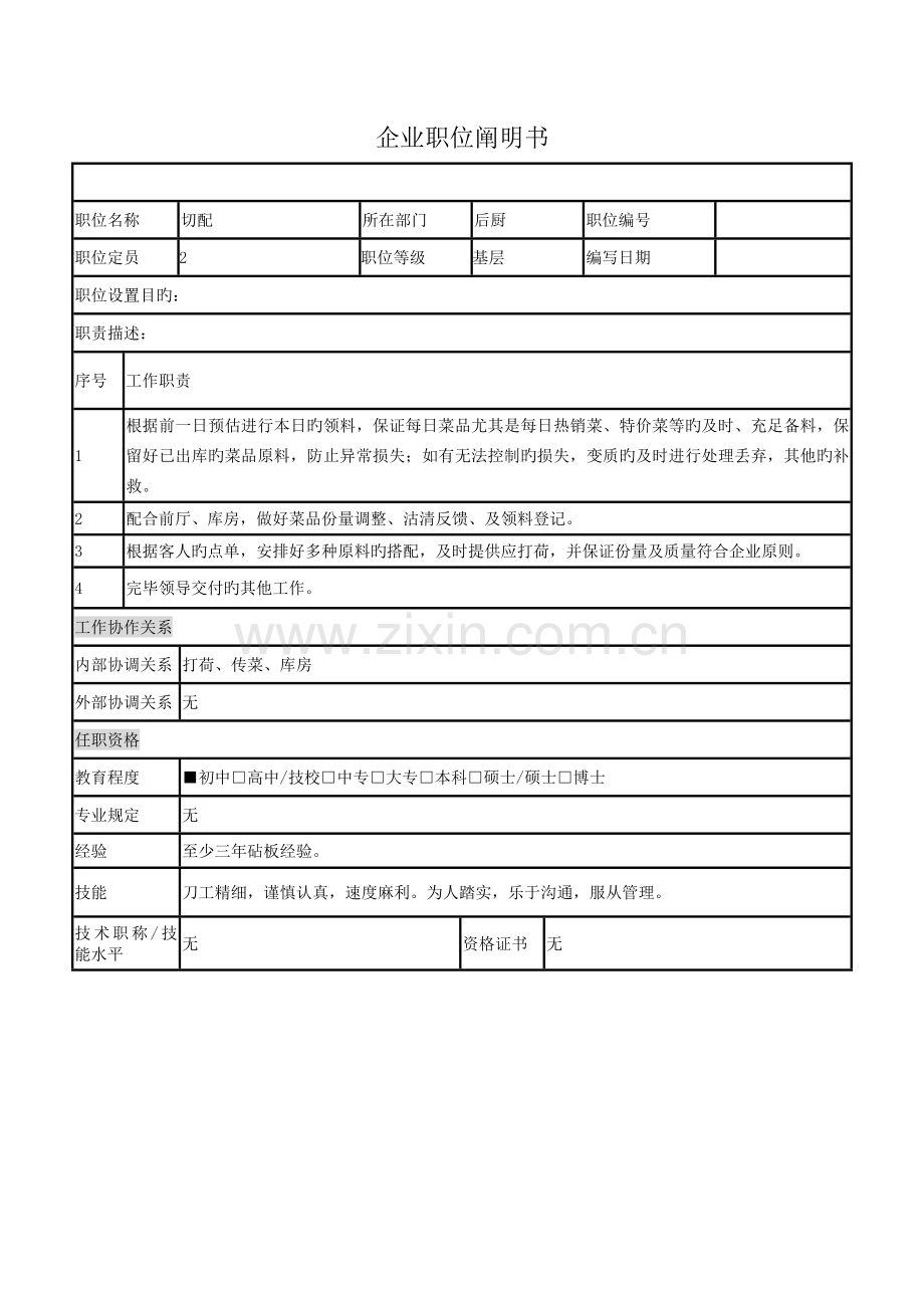 餐饮企业岗位职责说明书.doc_第1页