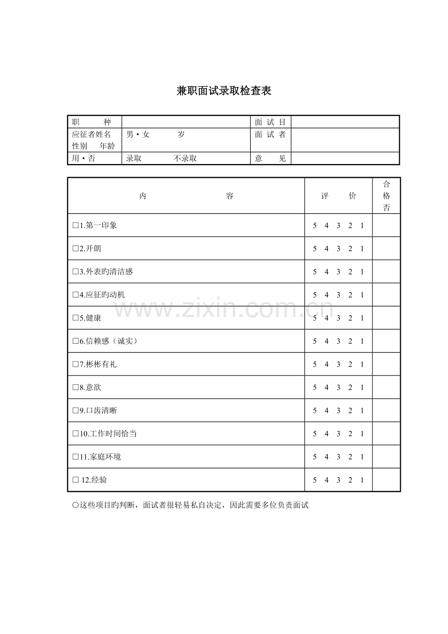 2023年兼职面试检查录用表.doc_第1页