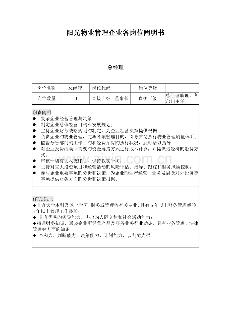 物业公司岗位说明书.doc_第1页