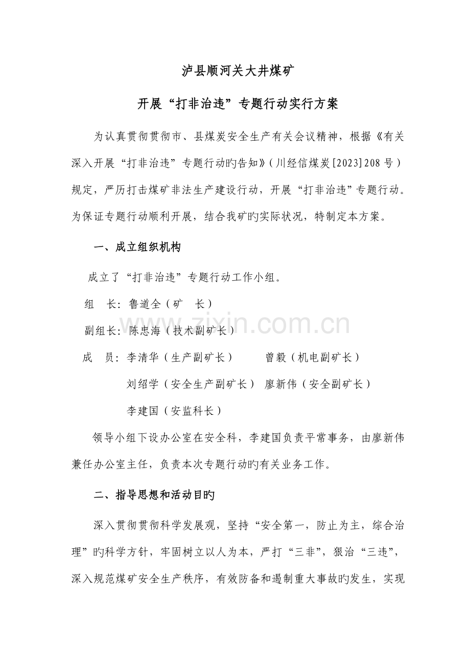 煤矿打非治违专项行动实施方案.doc_第2页