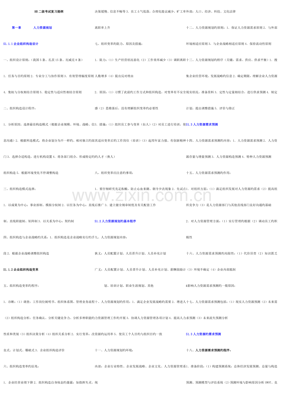 2023年人力资源管理师二级考试复习打印排版.doc_第1页