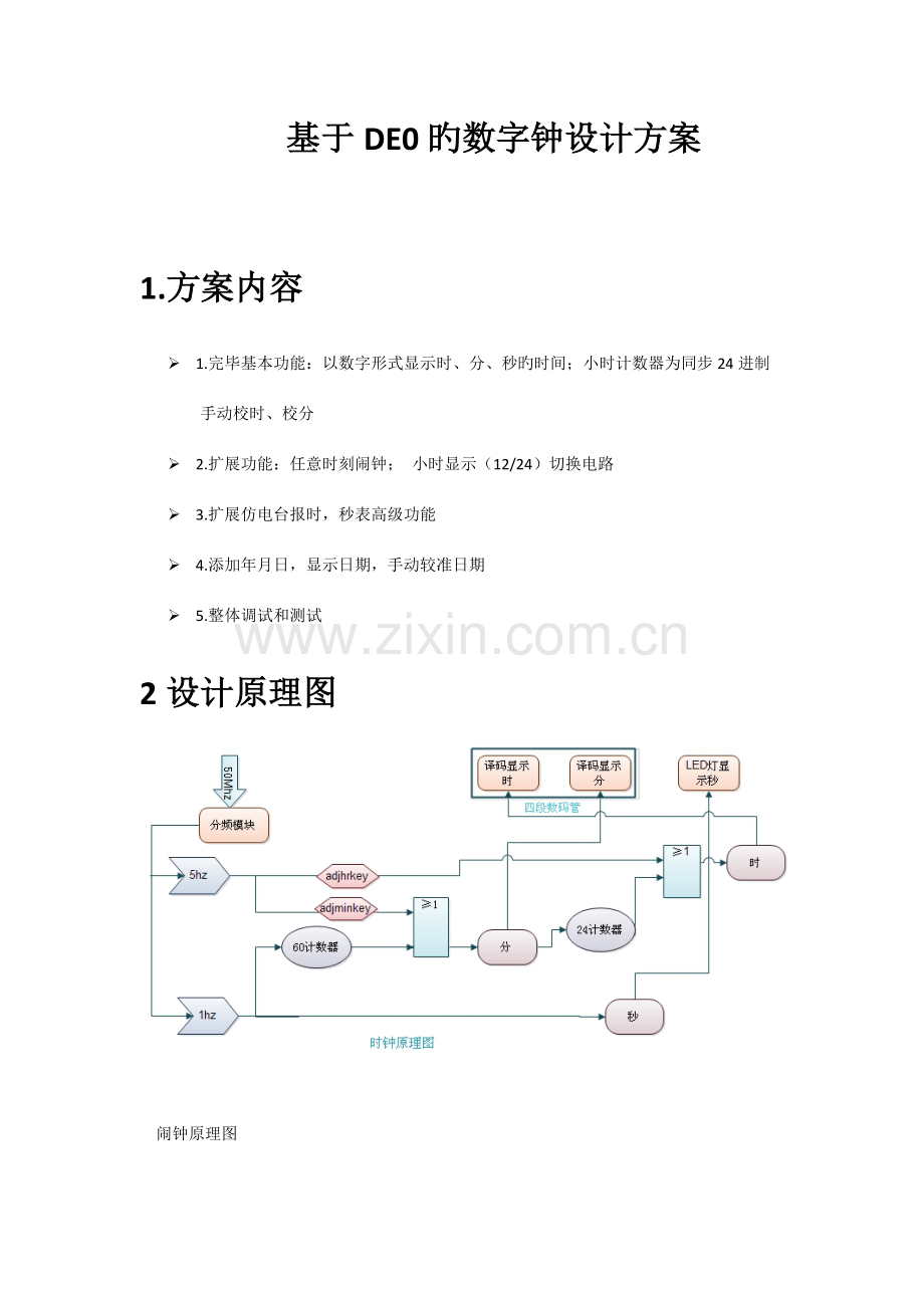 基于的多功能数字钟设计方案含代码.docx_第1页