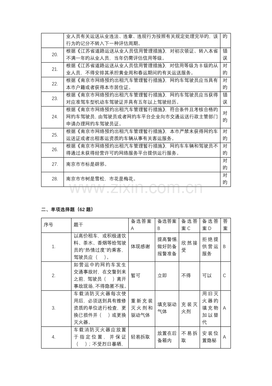 2023年网络预约出租汽车驾驶员从业资格南京市区域科目考试题库.docx_第2页