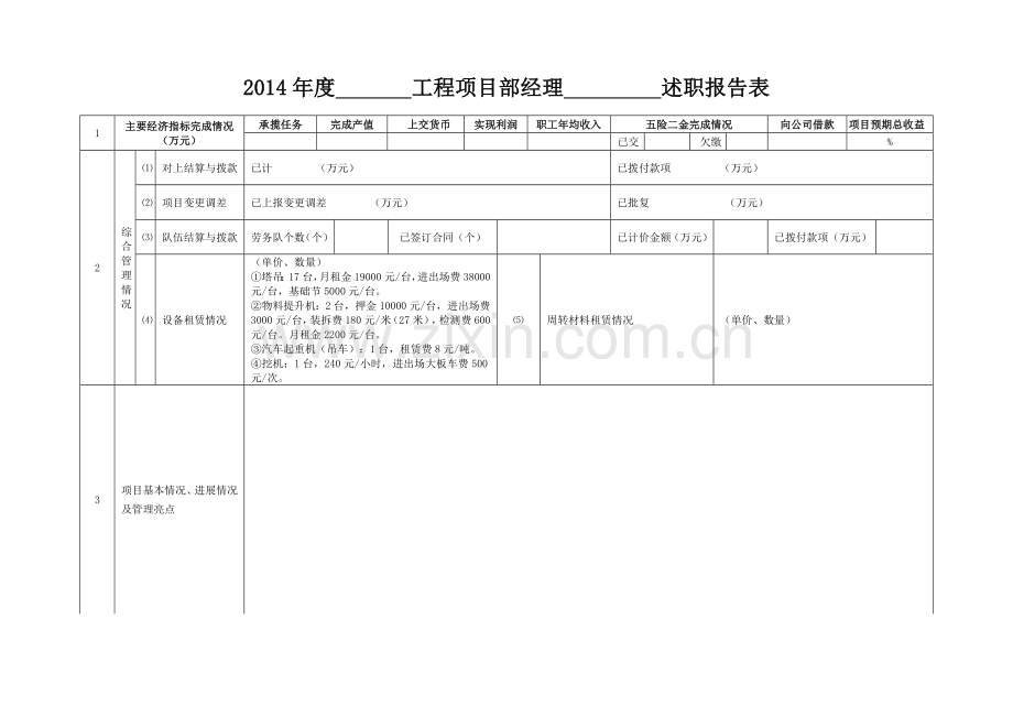 建筑施工项目经理述职表.doc_第1页