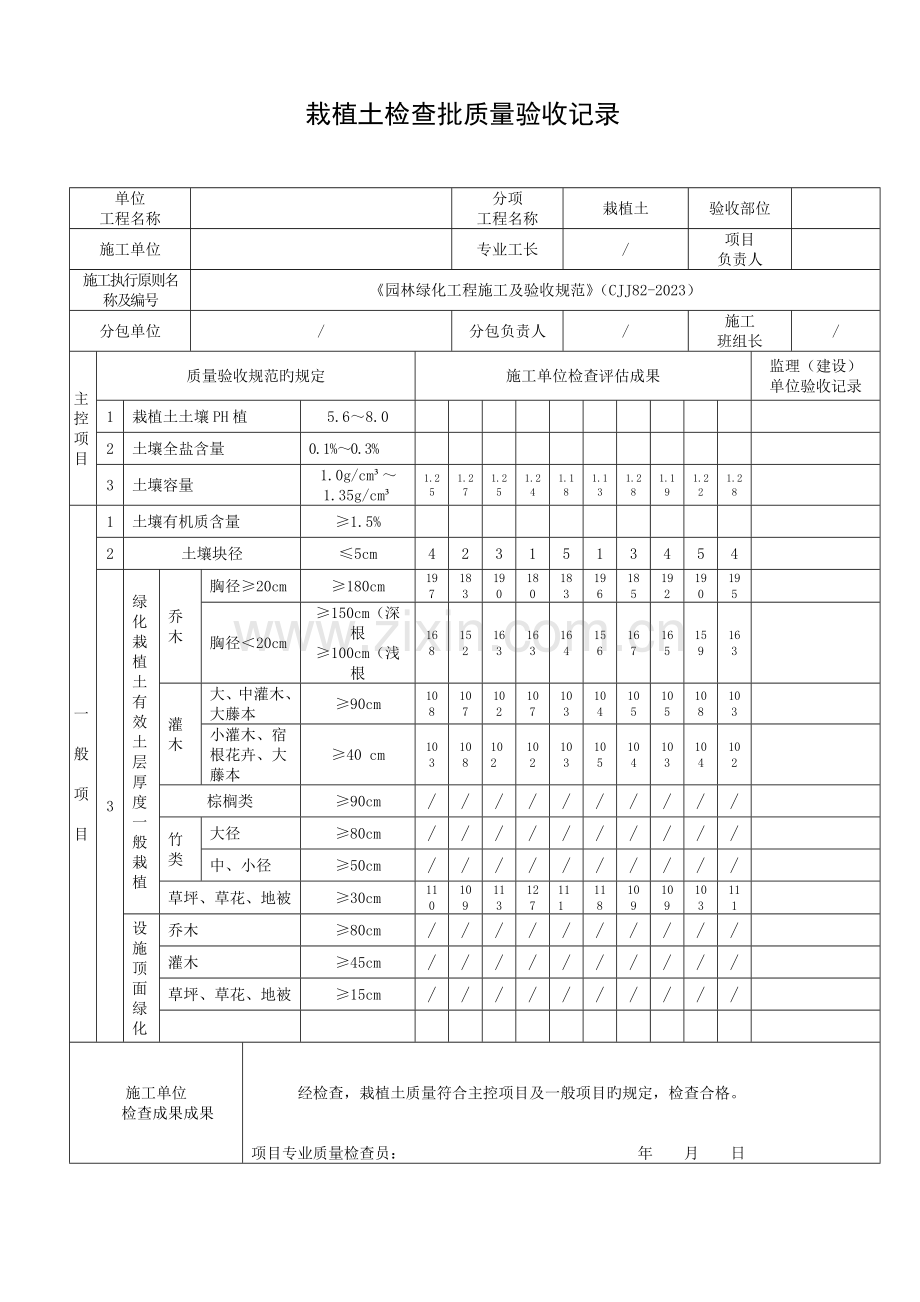 园林工程施工及验收规范质量验收表格范本已填写.doc_第1页