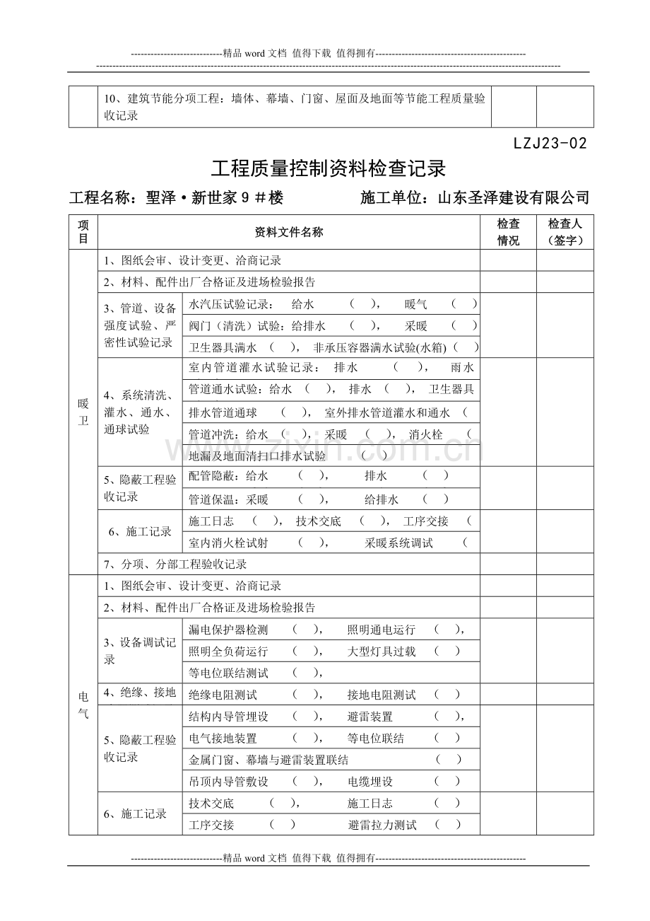 工程质量控制资料检查记录.doc_第2页