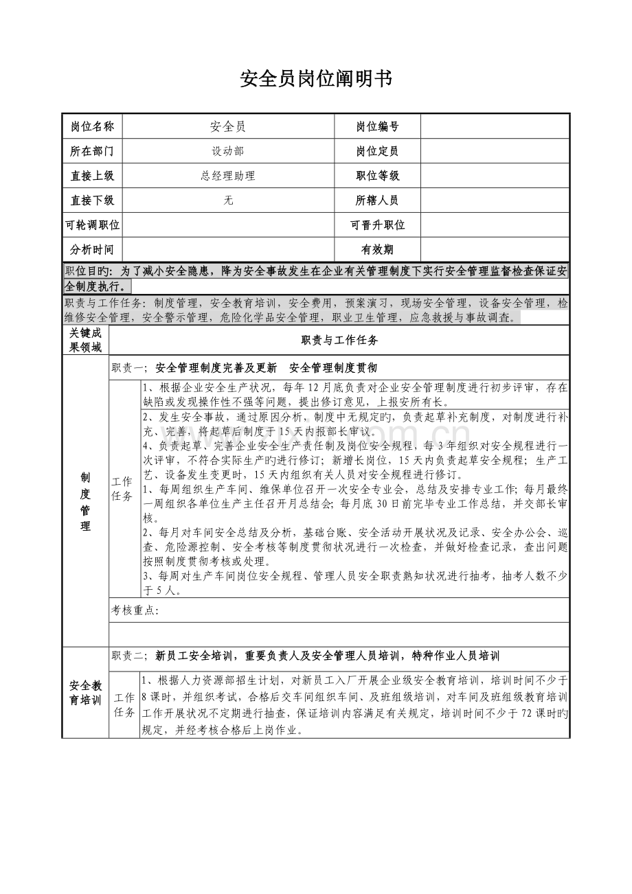 2023年安全员岗位说明书.docx_第1页