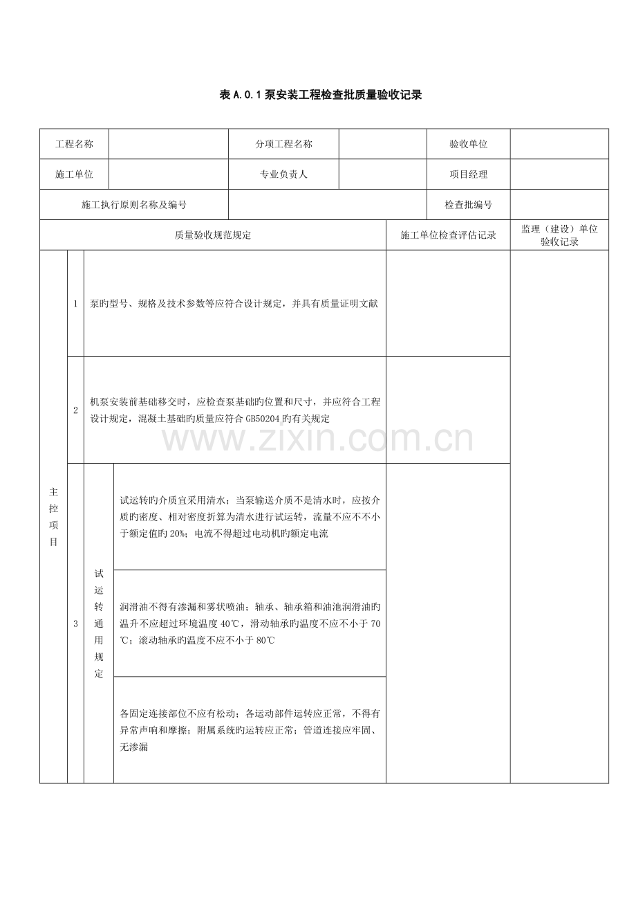 设备安装工程第部分机泵类检验批表格要点.doc_第1页