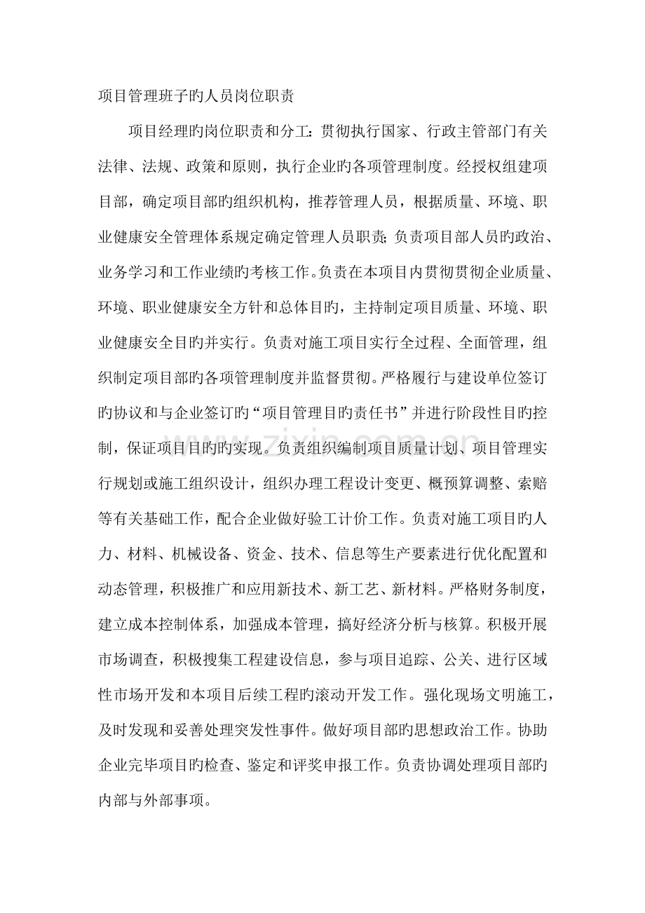 项目管理班子的人员岗位职责、分工.docx_第1页