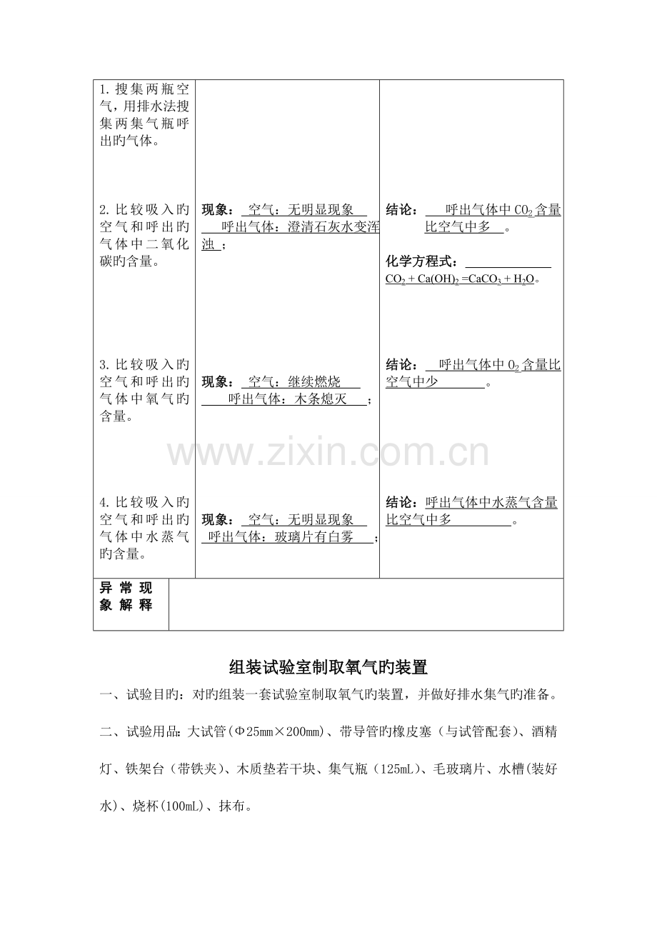 2023年中考化学实验操作评分标准及实验报告含答案.doc_第3页