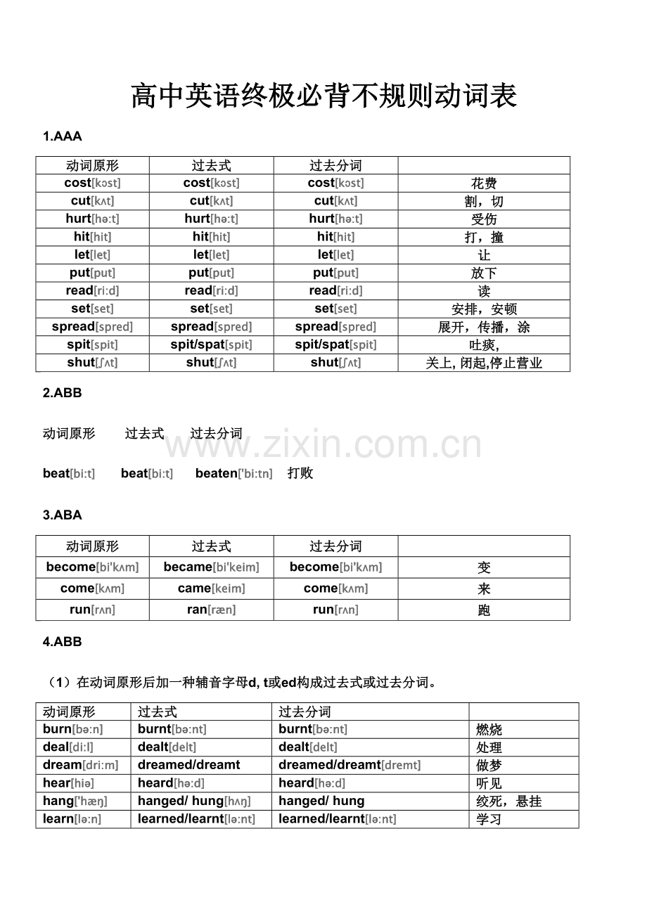 2023年高中英语终极必背不规则动词表.doc_第1页