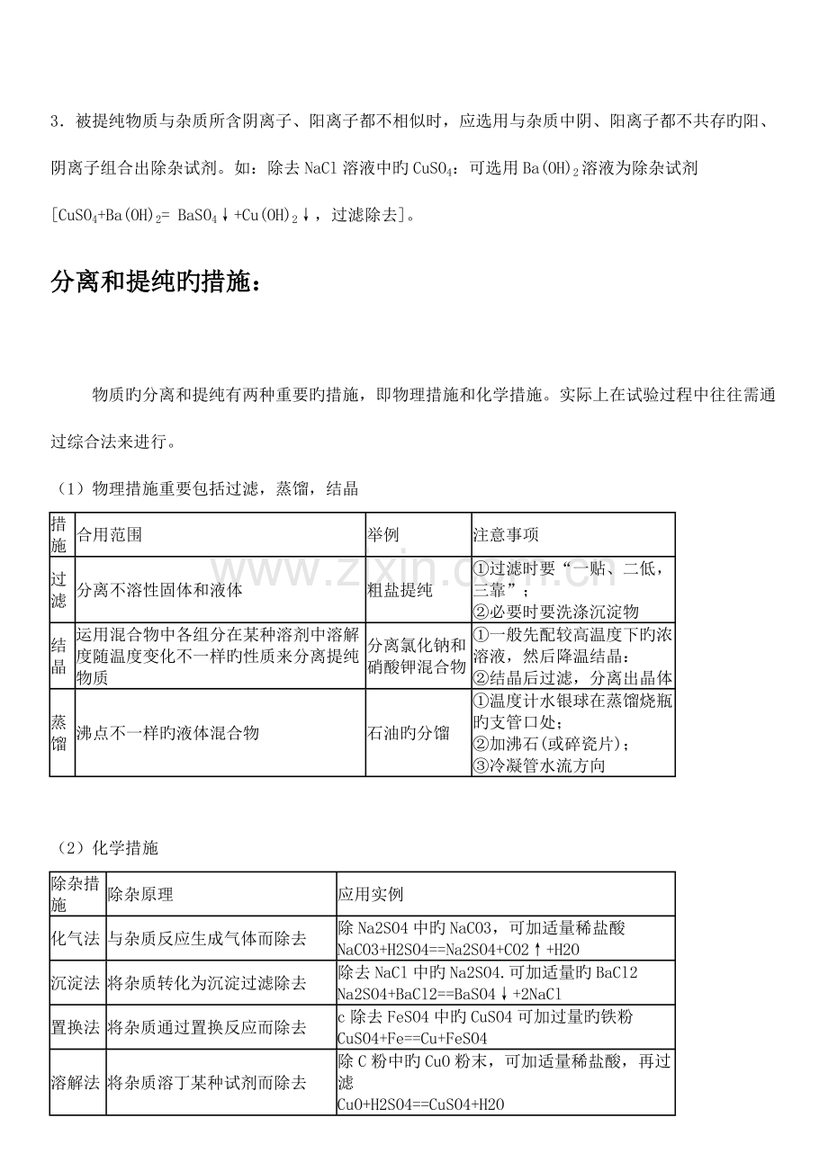 2023年中考复习初中化学物质的除杂知识点总结.doc_第3页