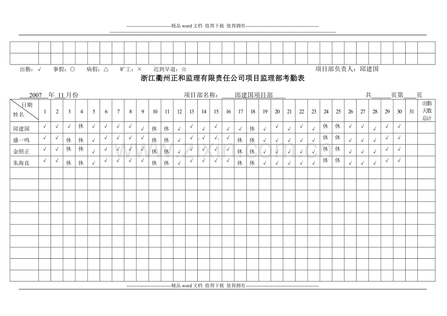 施工单位主要管理人员监理考核表.doc_第2页