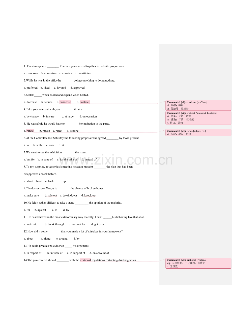 2023年专四词汇练习单选题含生词批注.doc_第1页