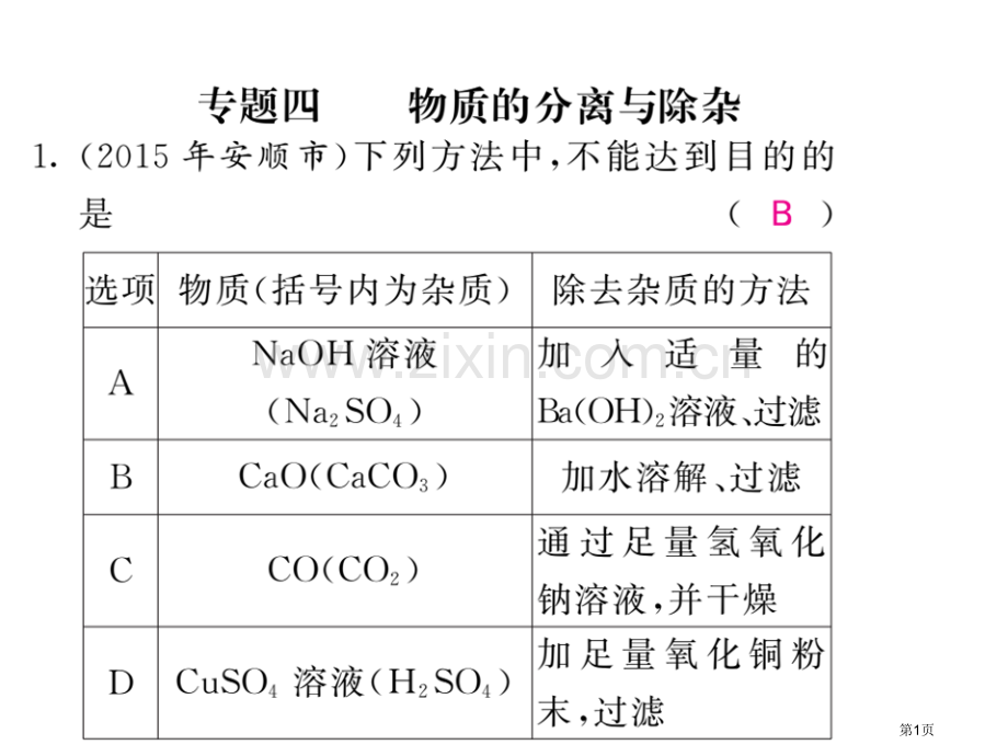 专题四物质的分离与除杂市公开课一等奖省优质课赛课一等奖课件.pptx_第1页