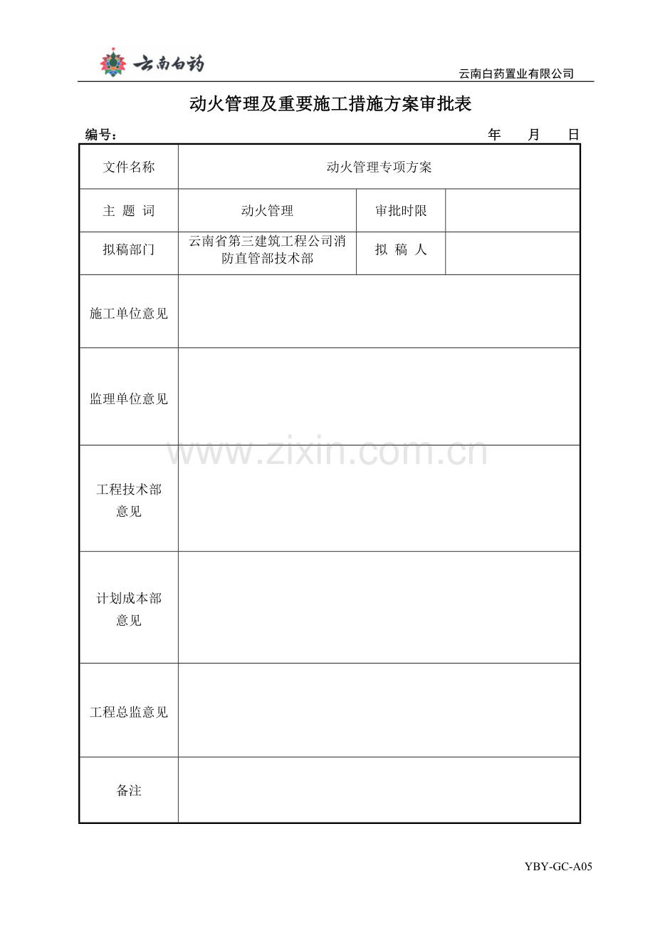 动火管理及重要施工措施方案审批表.doc_第1页