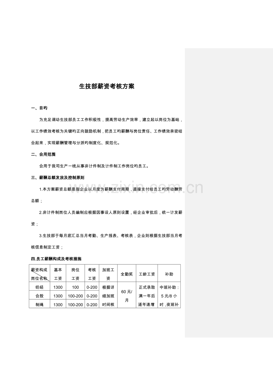 针对一线作业员及管理人员的薪酬考核方案制造部薪酬实施方案.doc_第1页