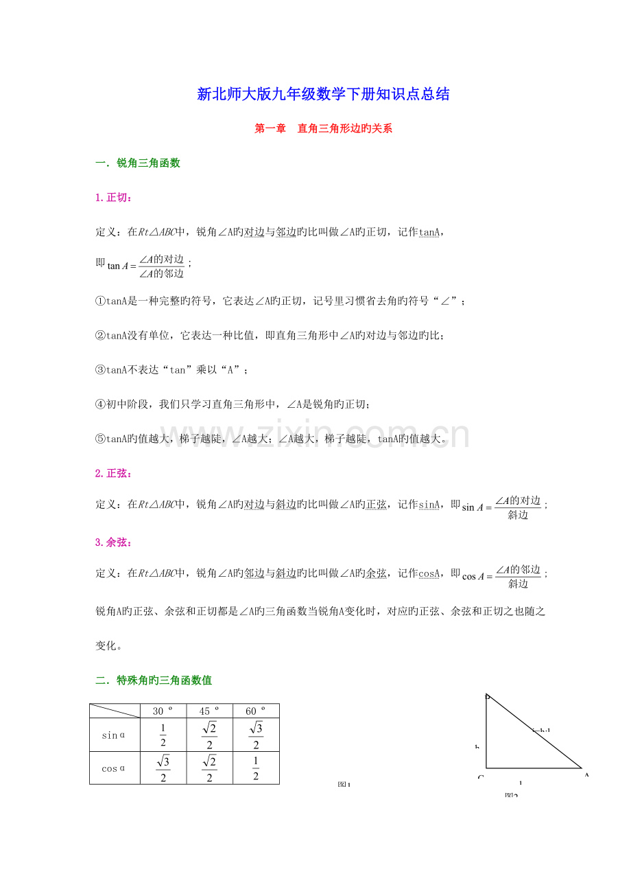 2023年新北师大九年级数学下册知识点总结.doc_第1页