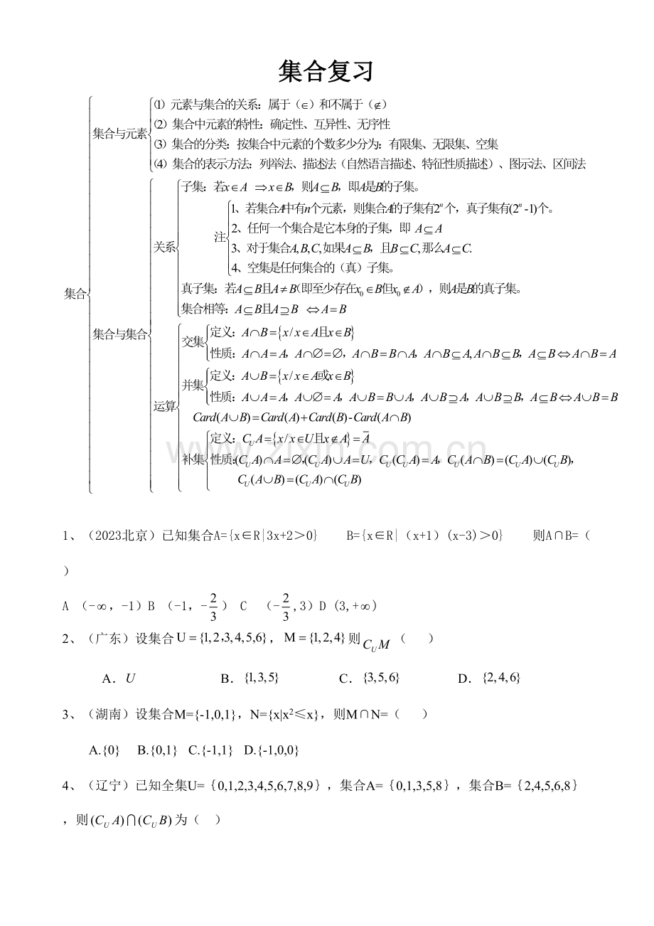 2023年集合知识点总结及习题冲突.doc_第1页