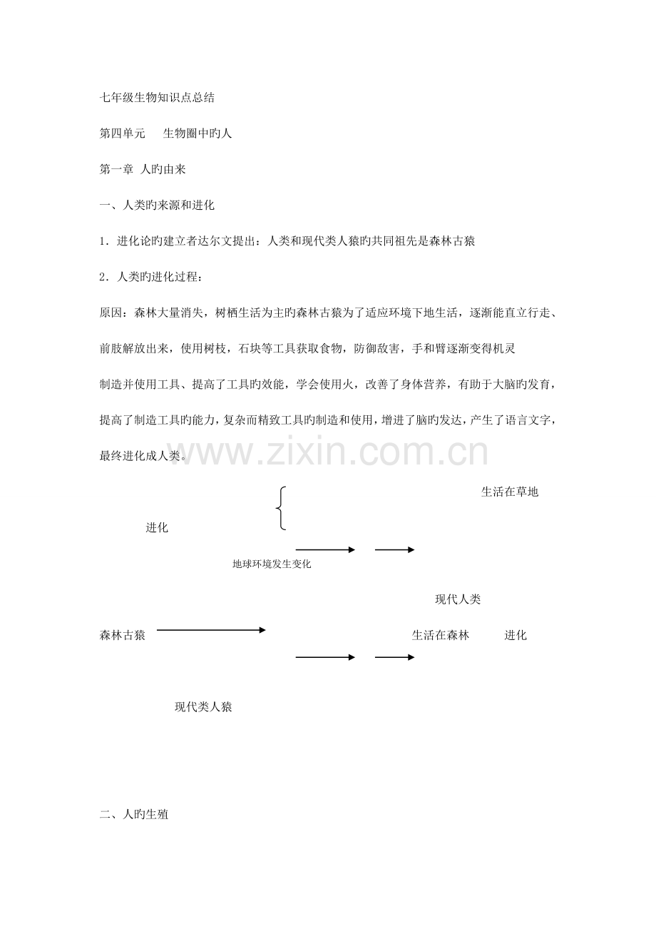 2023年人教版七年级下生物知识点总结二.doc_第1页