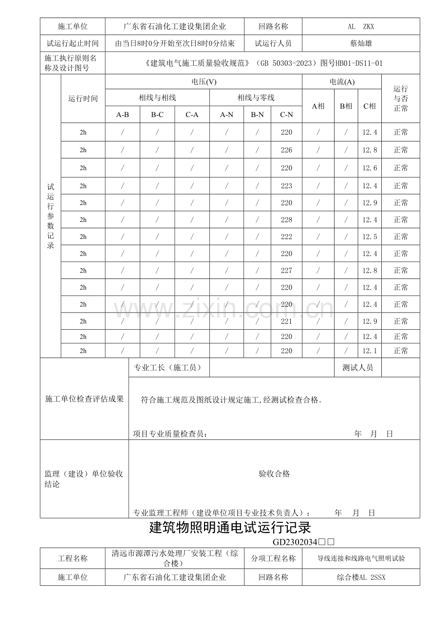 建筑物照明通电试运行记录综合楼.doc_第3页