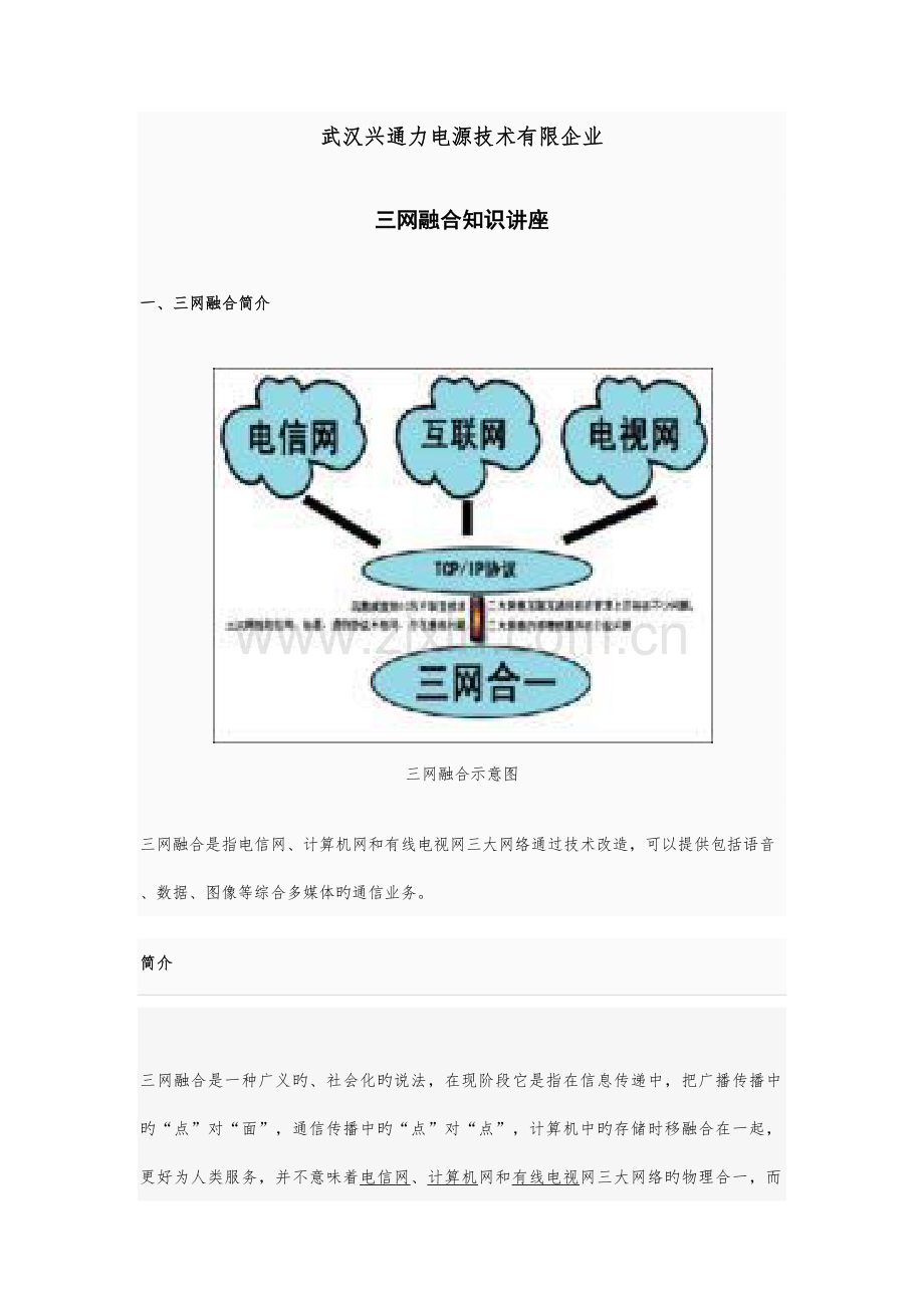 武汉兴通力电源技术有限公司三网融合知识讲座.doc_第1页