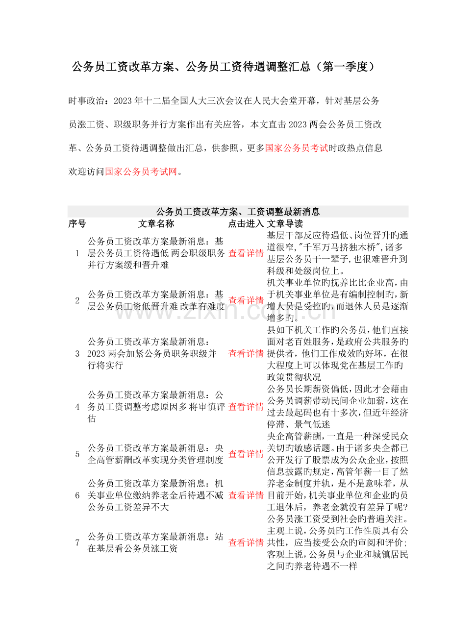 公务员工资改革方案公务员工资待遇调整汇总第一季度.doc_第1页