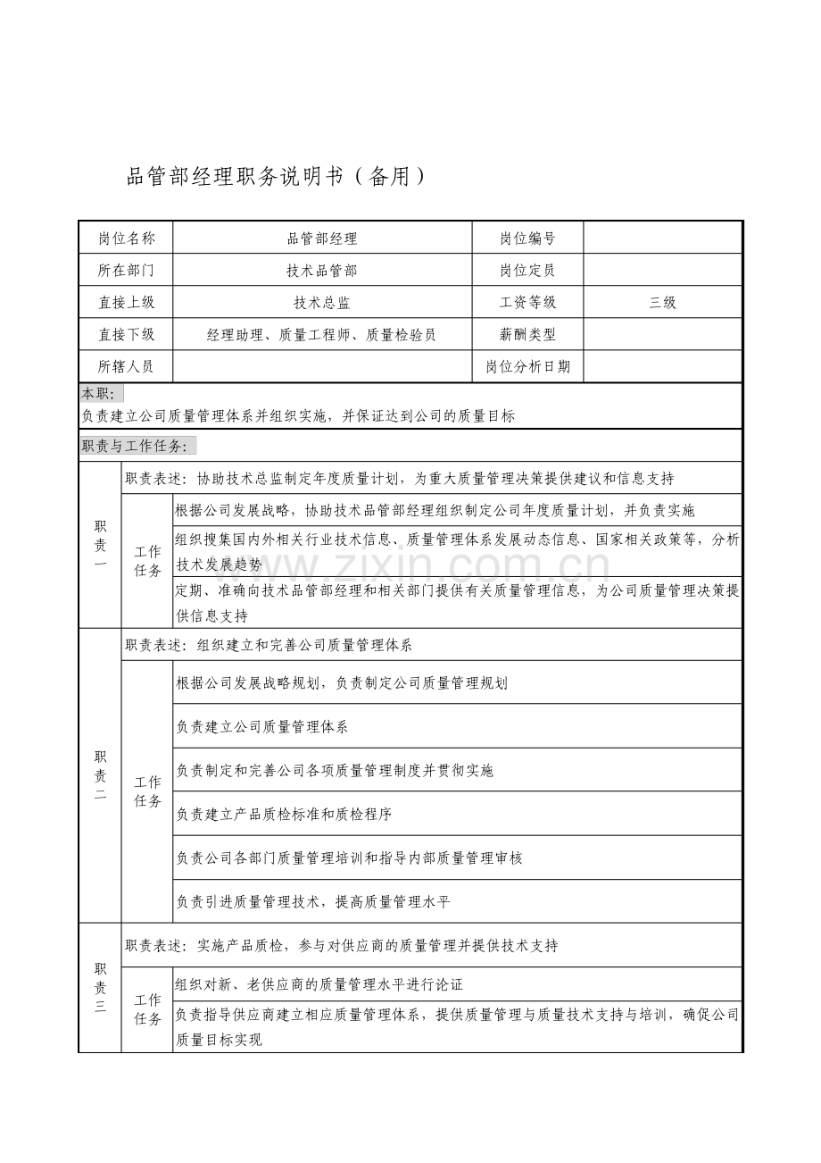 贸易公司品质管理部经理职务说明书.pdf_第1页