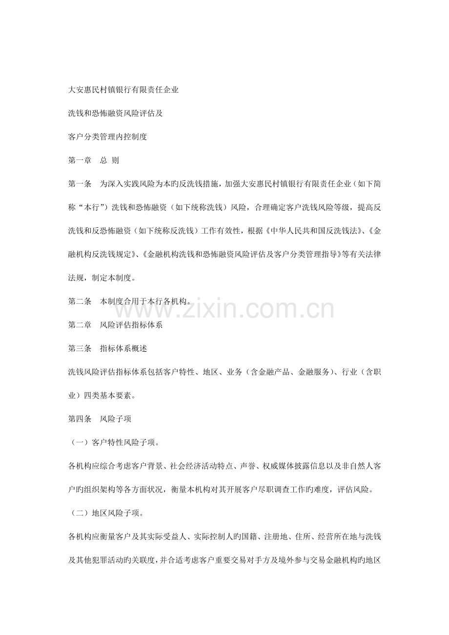 大安惠民村镇银行反洗钱新内控制度.docx_第1页