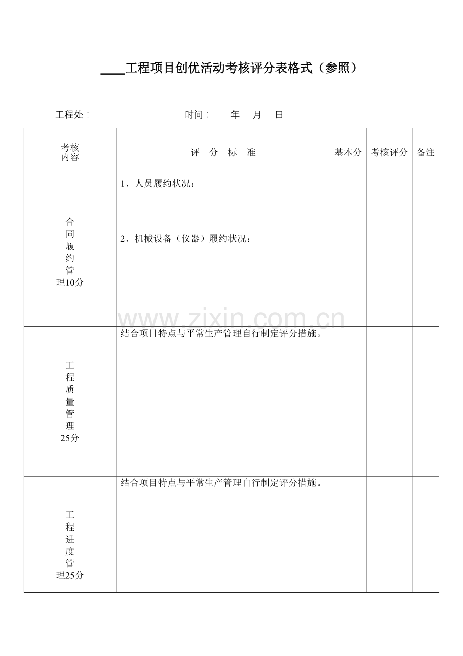 工程项目创优活动考核评分表格式.doc_第1页