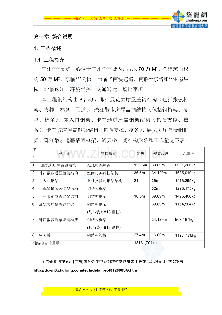 [广东]国际会展中心钢结构制作安装工程施工组织设计-secret.doc_第1页