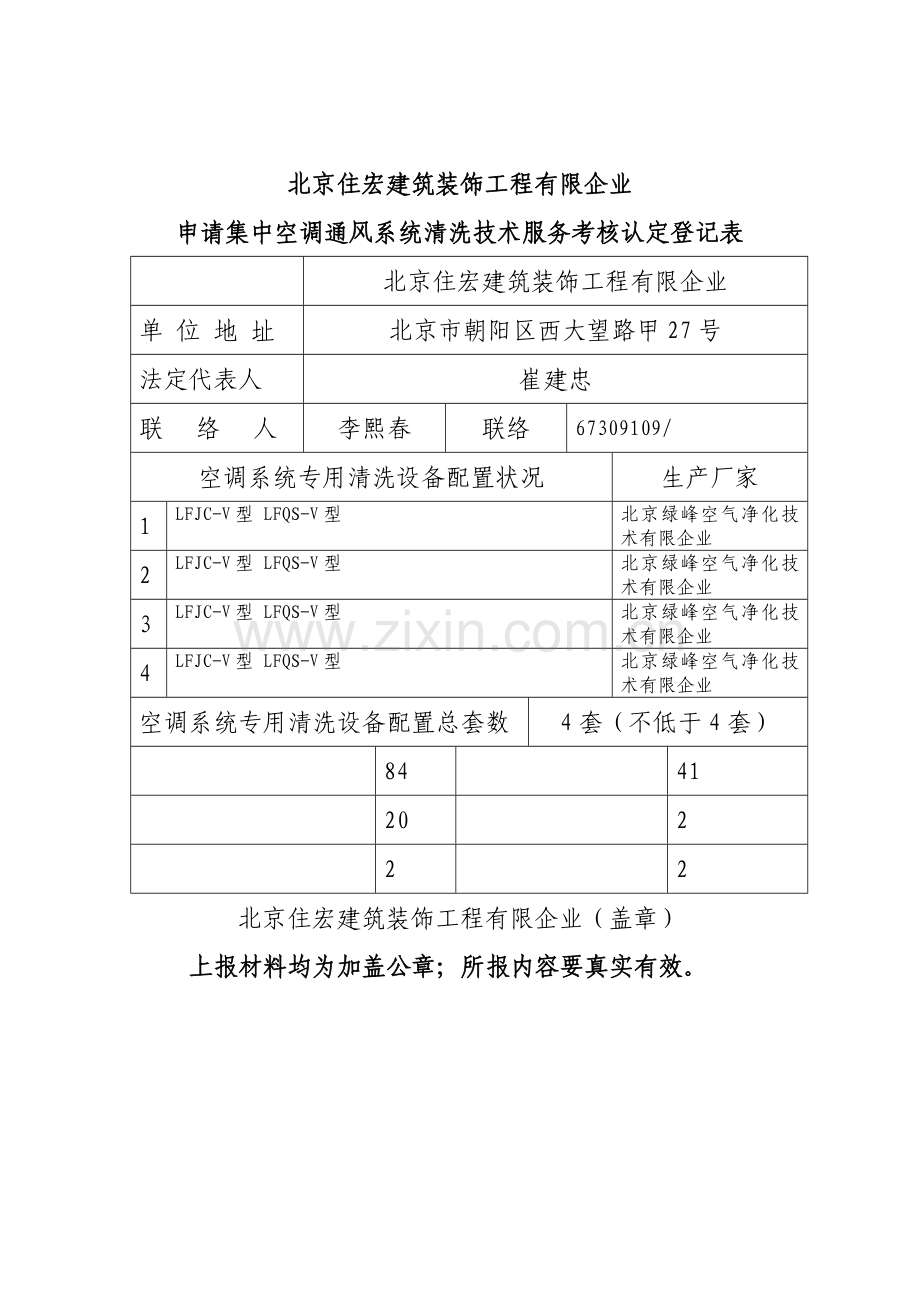 北京市空调通风系统清洗技术服务机构上报材料.docx_第1页