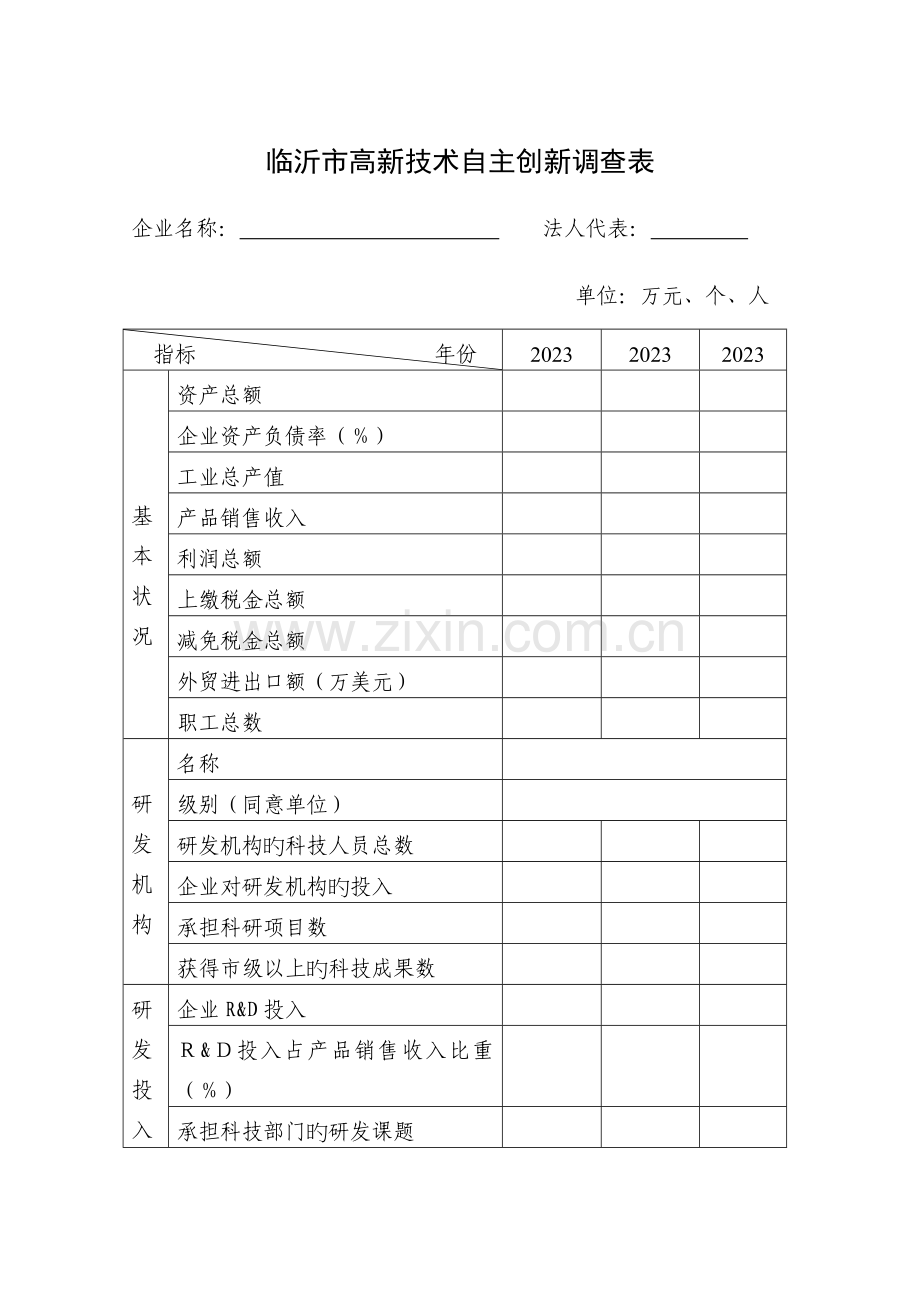 临沂高新技术自主创新调查表.doc_第1页