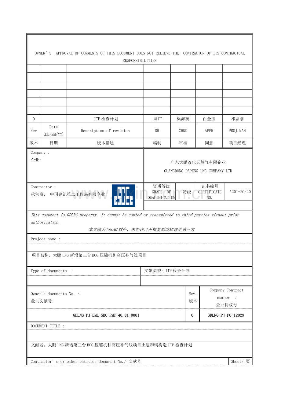 土建及钢结构工程检验试验计划ITP模板.doc_第1页