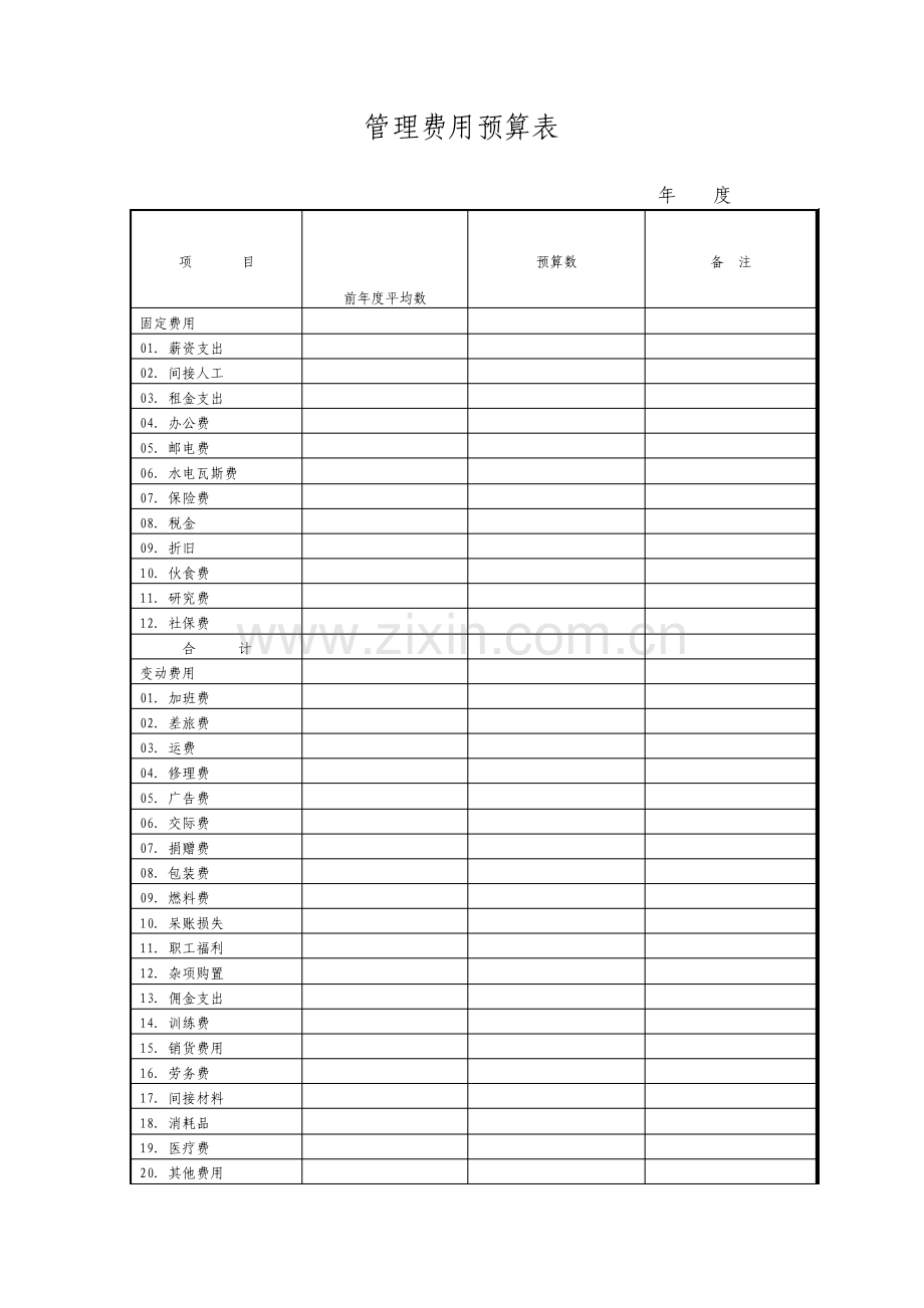 管理费用预算表表格模板.pdf_第1页