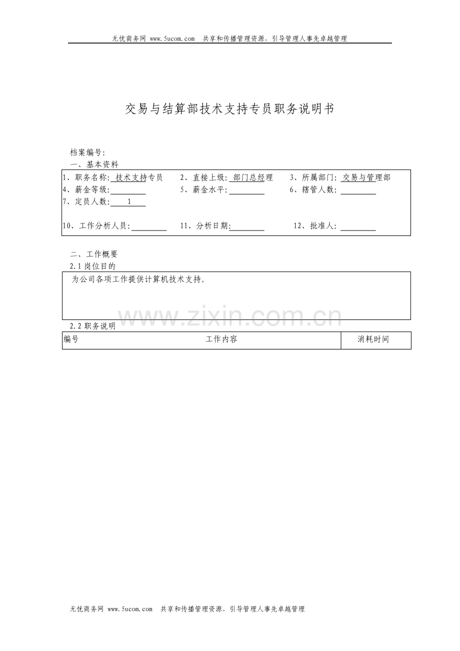 交易与结算部技术支持专员职务说明书.pdf_第1页