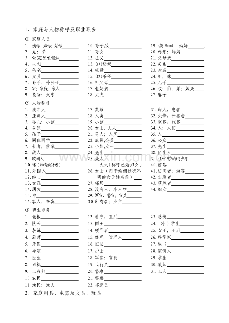 中考英语1600标准词汇分类速记表测试卷宝典.pdf_第1页