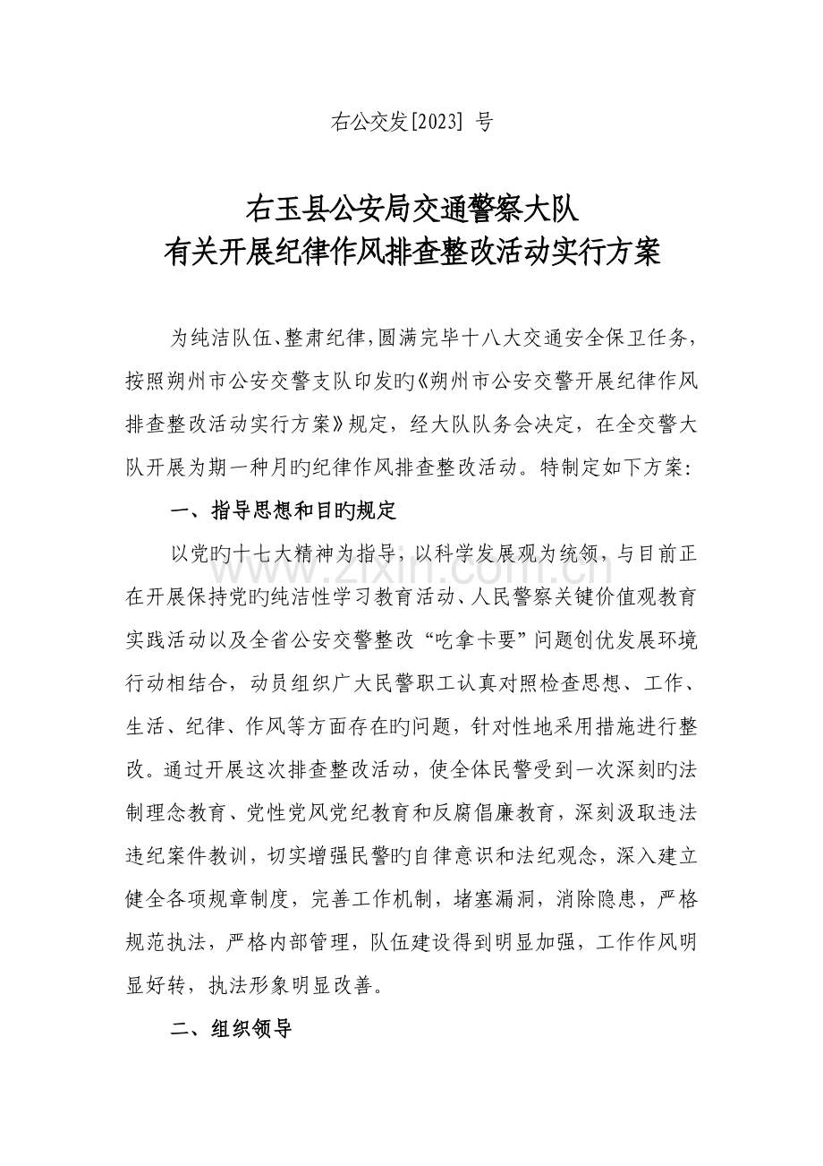 交警队纪律作风排查整改活动实施方案.doc_第1页