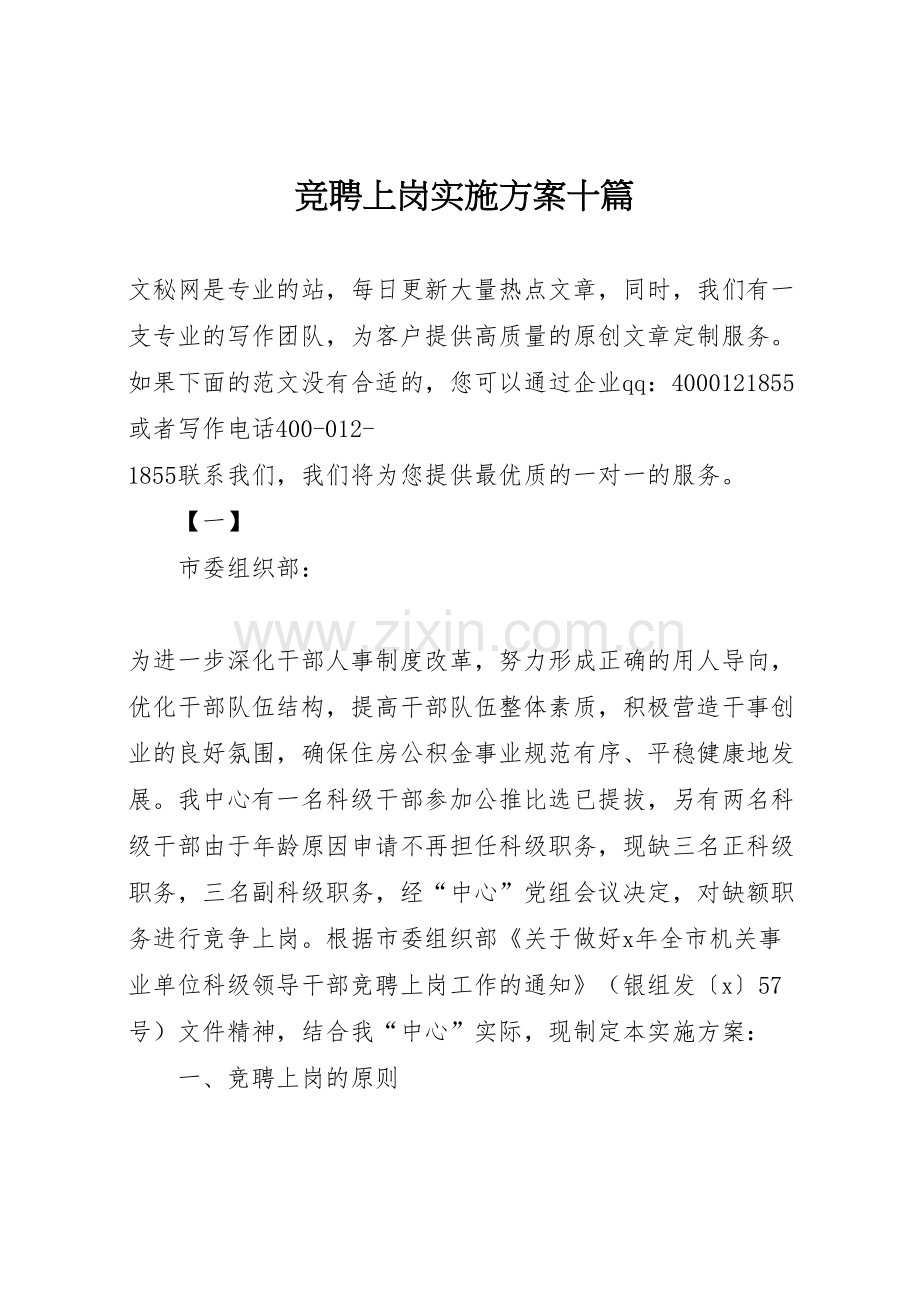 竞聘上岗实施方案十篇.doc_第1页