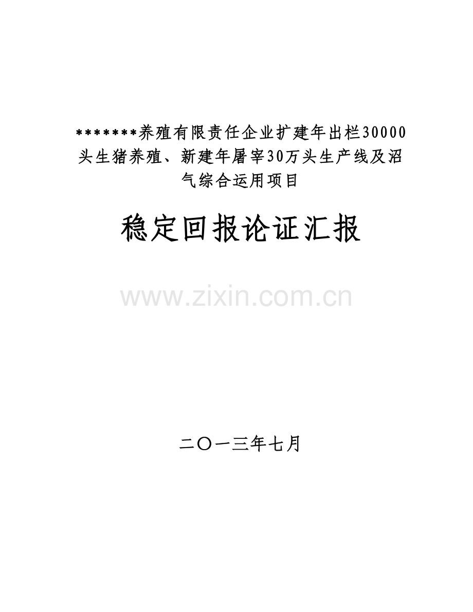 30万头生产线及沼气综合利用项目稳定回报论证报告.doc_第1页