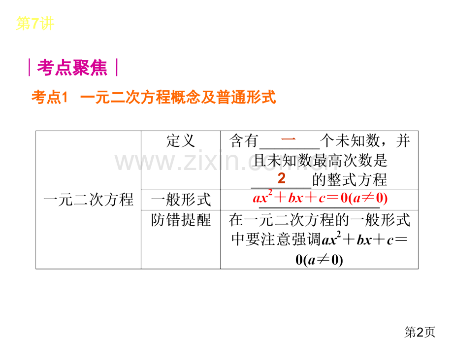 第7讲-一元二次方程及其应用省名师优质课赛课获奖课件市赛课一等奖课件.ppt_第2页